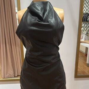 ZARA Black Faux Leather Mini Dress NEW | Halter Party Date Night